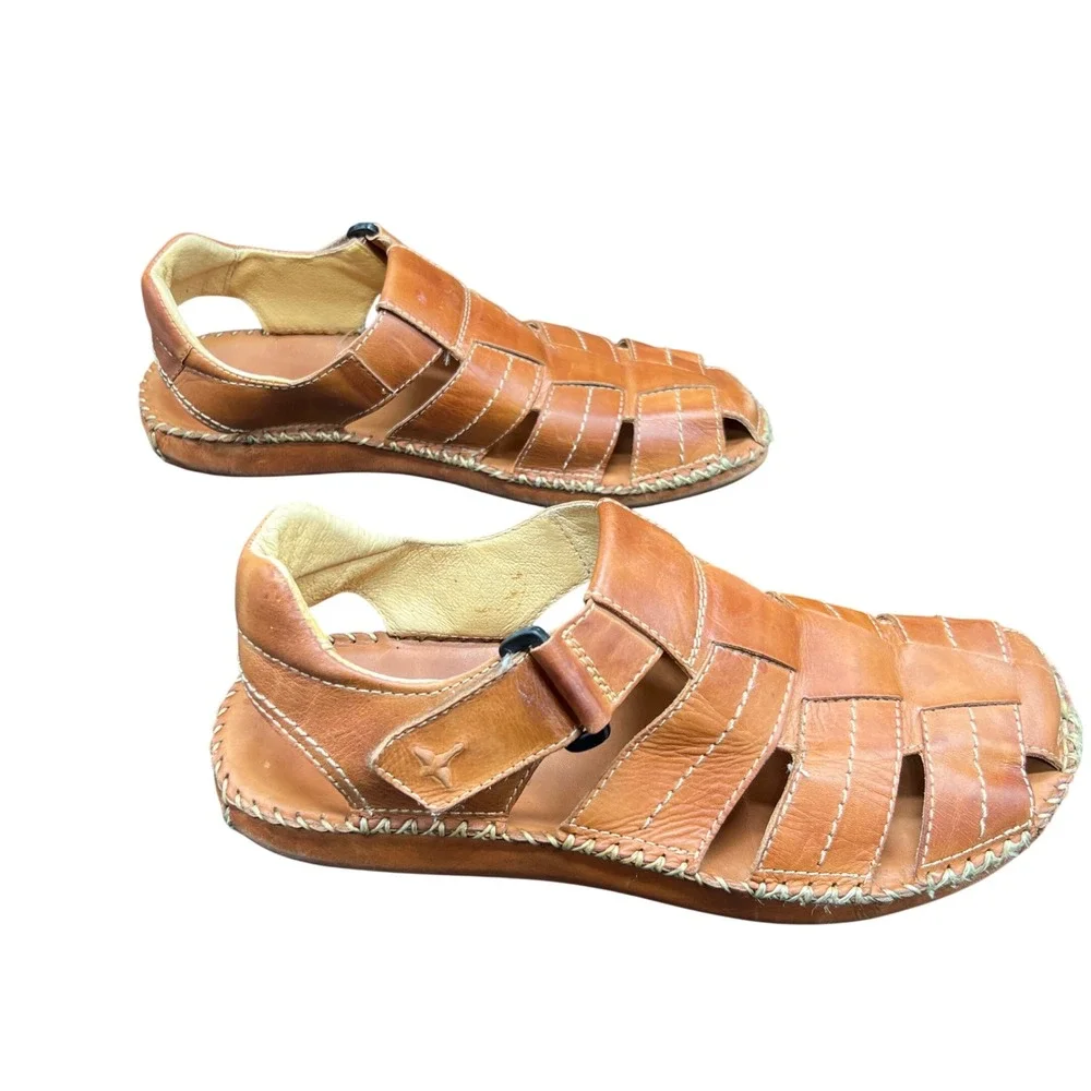 Pikolinos Mens Tarifa Tan Brown Leather Fisherman Sandals Size 43 Made in Spain